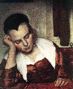 VERMEER VAN DELFT, Jan A Woman Asleep at Table (detail) atr USA oil painting artist